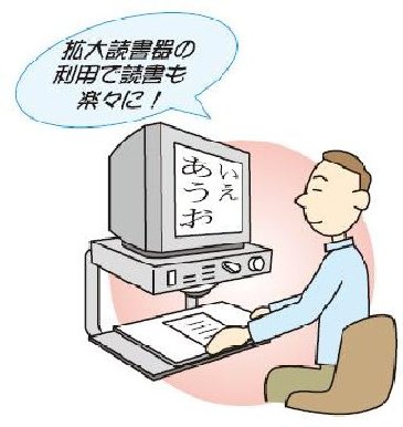イメージ写真「拡大読書器の利用で読書も楽々に！」